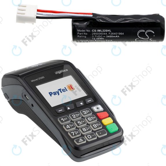 Baterie pro Ingenico IWL220, 255, 258, 280, Ingenico MOVE 2500, 3000, 3500, 3400mAh, Li-Ion, 3.7V, 295006044, HQ