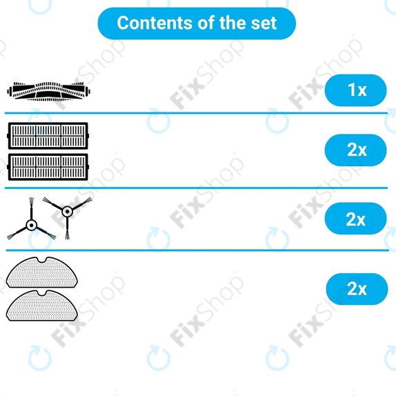 Sada náhradních dílů pro Xiaomi Mi Robot Vacuum Mop 2 Pro, 2 Lite (1x Hlavní kartáč, 2x Filtr, 2x Boční kartáč, 2x Mopovací útěrka)