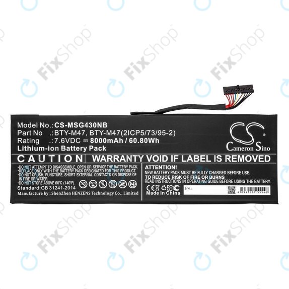 Baterie pro MSI GS40, GS43, MS14, 8000mAh, Li-Ion, 7.6V, BTY-M47, HQ