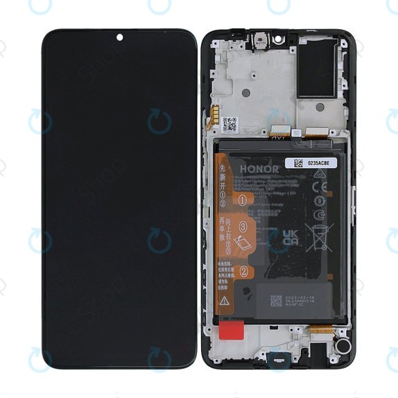 Honor X7 CMA-LX2 - LCD Displej + Dotykové Sklo + Rám + Baterie (Black) - 0235ACBE Genuine Service Pack