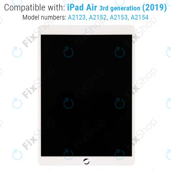 LCD Displej pro iPad Air (3rd Gen 2019), White, Dotykové sklo bez rámu, Refurbished
