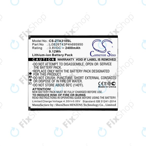 Baterie pro ZTE Blade A3, A5, Optus X Power 2, 2400mAh, Li-Ion, 3.8V, Li3826T43P4h695950, HQ