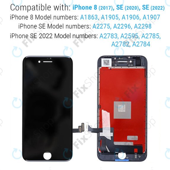 Displej pro iPhone 8, SE (2020), SE (2022), Black, Dotykové sklo s rámem, Refurbished
