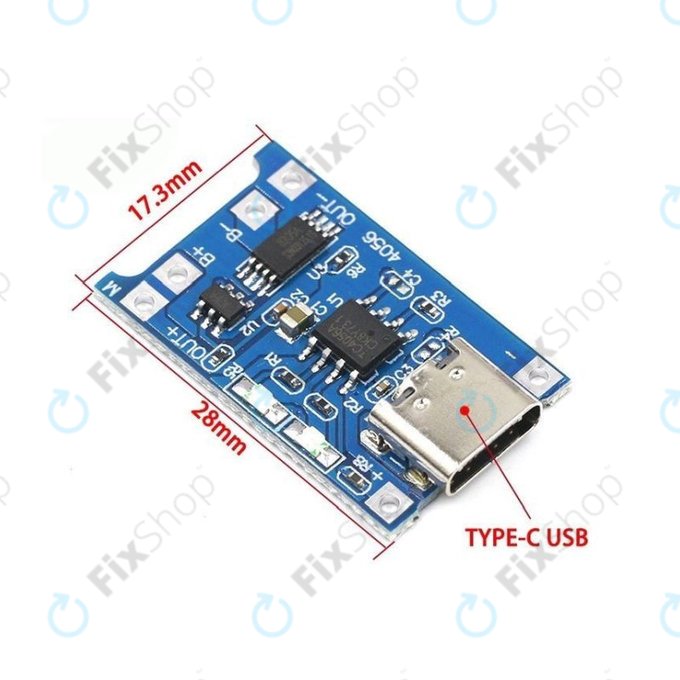 Nabíjecí modul TP4056 pro 18650 Li-ion baterii, USB-C, 1A