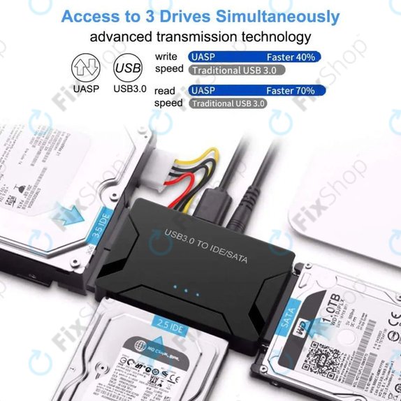 USB 3.0 na SATA / IDE adaptér pro 2.5" a 3.5" HDD/SSD a optické mechaniky