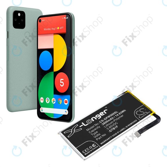 Baterie pro Google Pixel 5, 3800mAh, Li-Pol, 3.85 V, GTB1F, HQ