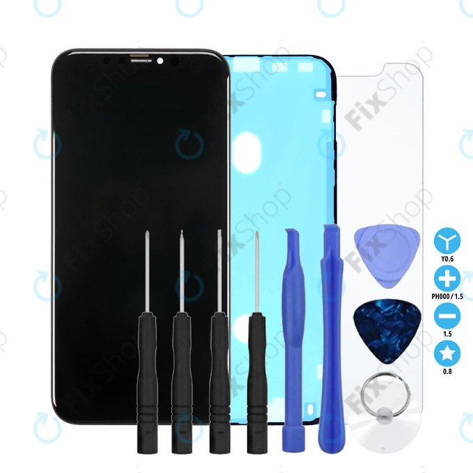 Displej In-Cell pro iPhone XR, Dotykové sklo s rámem, Lepka (Adhesive), Tvrzené sklo, Nářadí, FixPremium
