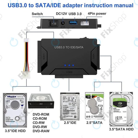 USB 3.0 na SATA / IDE adaptér pro 2.5" a 3.5" HDD/SSD a optické mechaniky