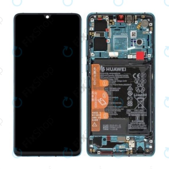 Huawei P30 - LCD Displej + Dotykové Sklo + Rám + Baterie (Aurora Blue) - 02352NLN, 02354HRH, 02354HNJ Genuine Service Pack