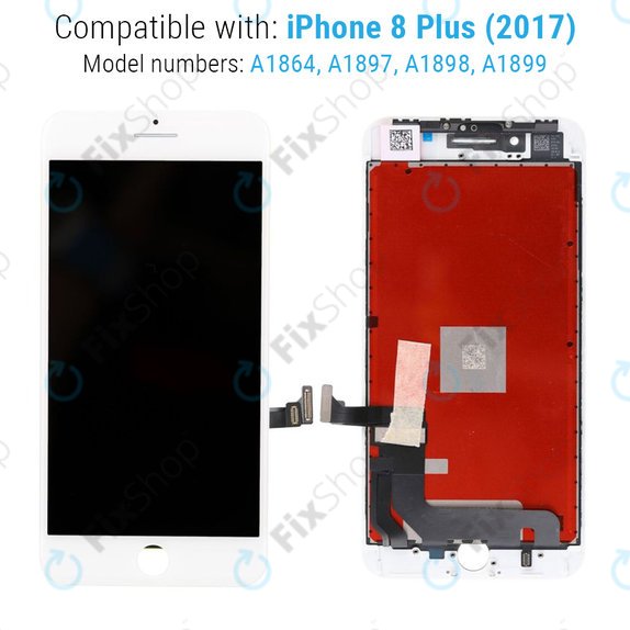 Displej pro iPhone 8 Plus, White, Dotykové sklo s rámem