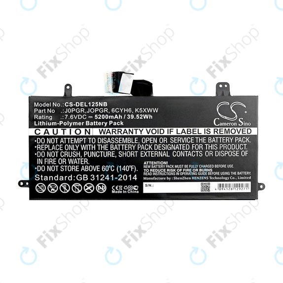 Baterie pro Dell Latitude 5290, Latitude 12 5285, 5200mAh, Li-Pol, 7.6V, J0PGR, HQ