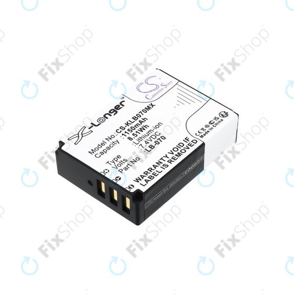 Baterie pro Kodak PIXPRO S1, AZ651, AZ652, AZ901, 1150mAh, Li-Ion, 7.4V, LB-070, HQ