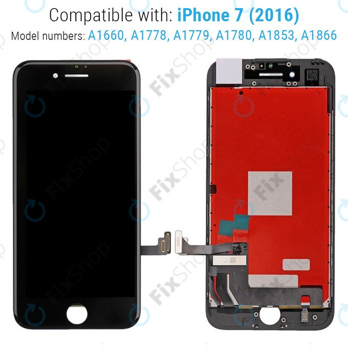 Displej pro iPhone 7, Black, Dotykové sklo s rámem, Refurbished