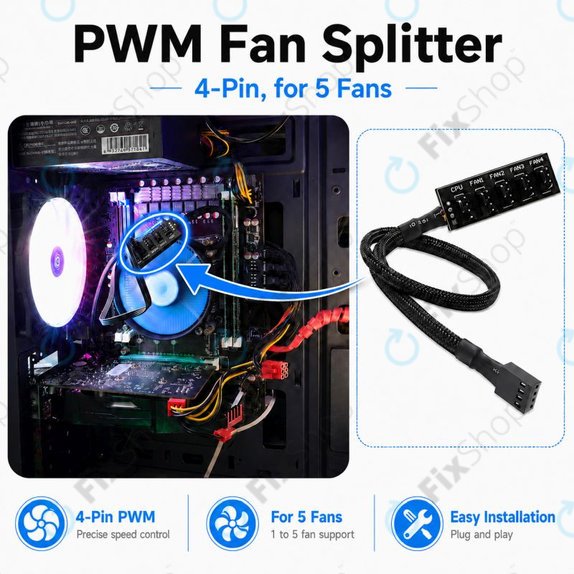 PWM rozbočovač ventilátorů, 4pinový, 5portový