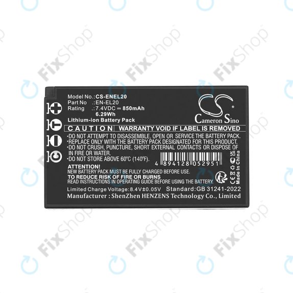Baterie pro Nikon Coolpix A, 850mAh, Li-Ion, 7.4V, EN-EL20, HQ