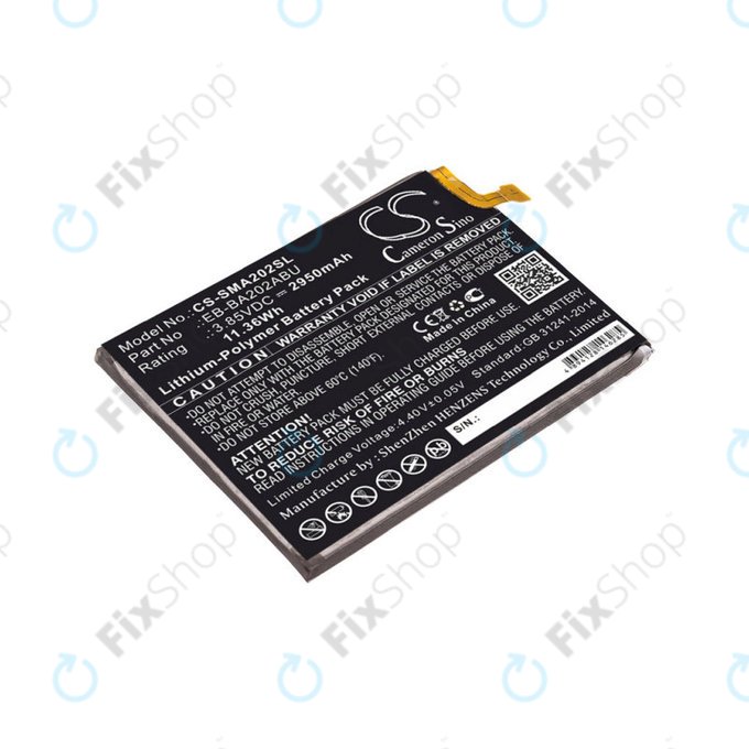 Baterie pro Samsung A10e, A20e A202F, 2950mAh, Li-Pol, 3.85 V, EB-BA202ABU, HQ