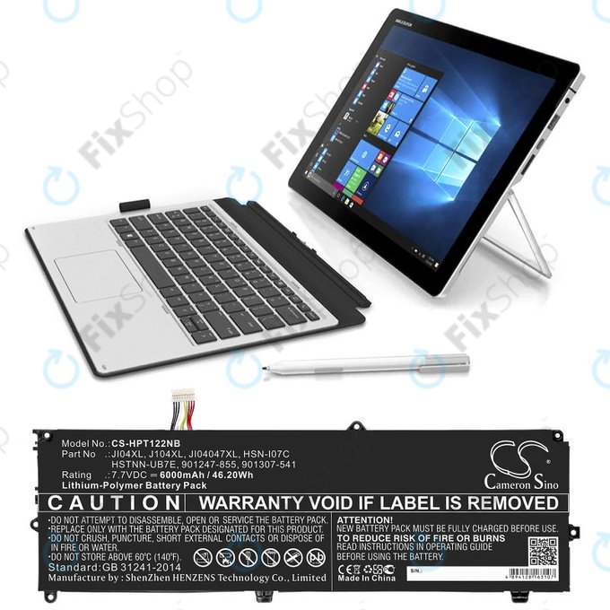 Baterie pro HP Elite X2 1012 G2, 6000mAh, Li-Pol, 7.7V, JI04XL, HQ