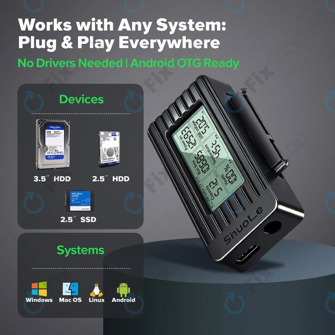 USB-C / USB 3.0 na SATA adaptér pro HDD/SSD s displejem, 12V/3A EU