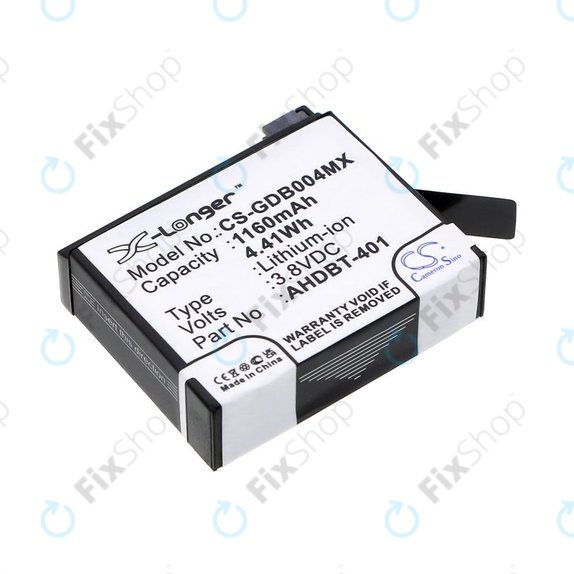 Baterie pro GoPro Hero 4, 1160mAh, Li-Ion, 3.8V, AHDBT-401, HQ
