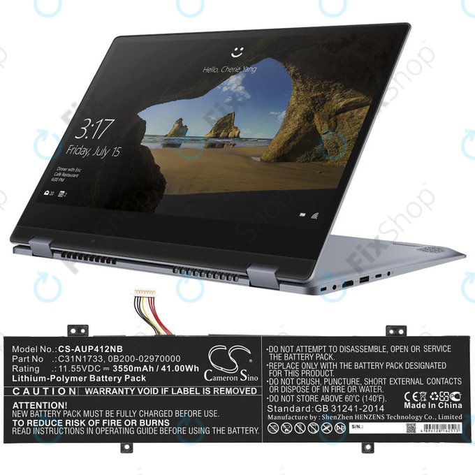 Baterie pro Asus VivoBook Flip 14 Tp412fa/ua, 3550mAh, Li-Pol, 11.55V, C31N1733, HQ