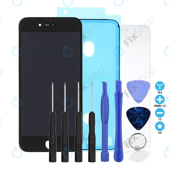 Displej pro iPhone 8, SE (2020), SE (2022), Black, Dotykové sklo s rámem, Lepka (Adhesive), Tvrzené sklo, Nářadí, Refurbished