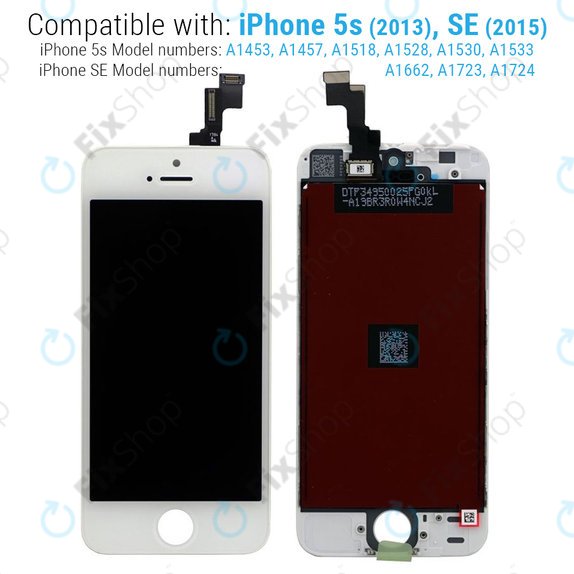Displej pro iPhone 5S, SE, White, Dotykové sklo s rámem