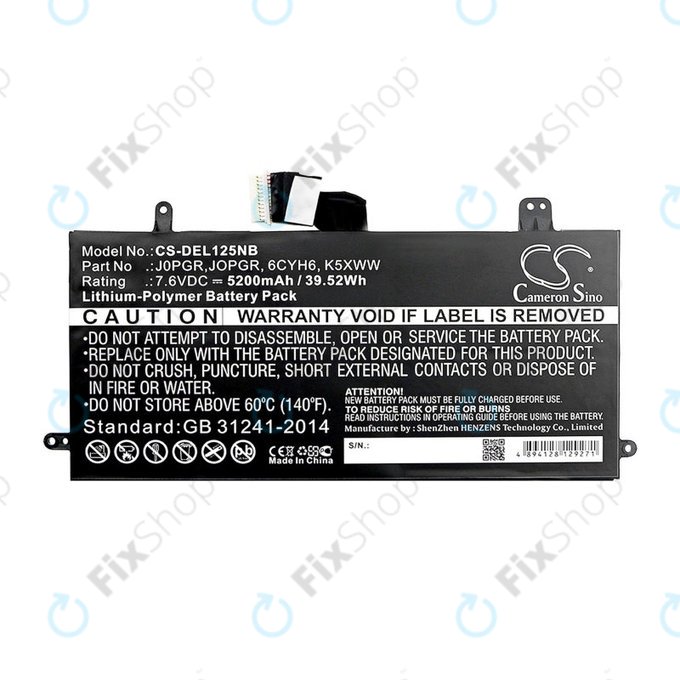 Baterie pro Dell Latitude 5290, Latitude 12 5285, 5200mAh, Li-Pol, 7.6V, J0PGR, HQ