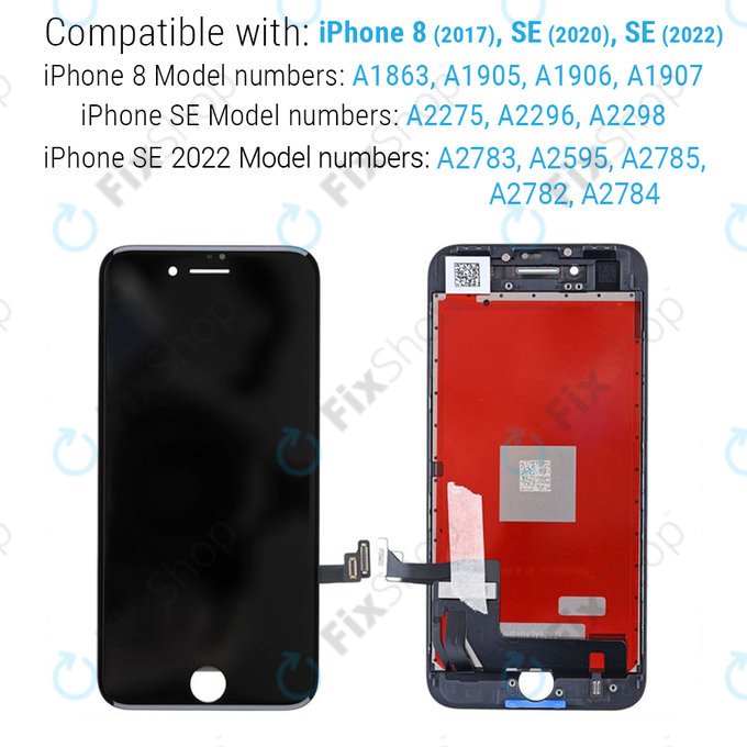Displej pro iPhone 8, SE (2020), SE (2022), Black, Dotykové sklo s rámem, Refurbished