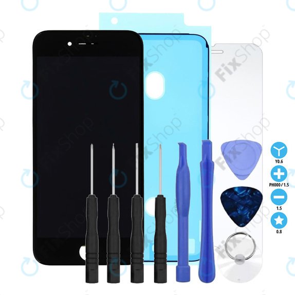Displej In-Cell pro iPhone 8, SE (2020), SE (2022), Black, Dotykové sklo s rámem, Lepka (Adhesive), Tvrzené sklo, Nářadí, FixPremium