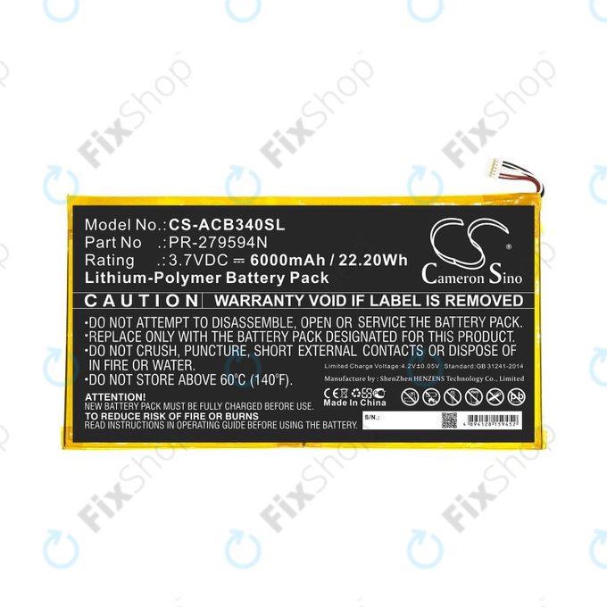 Baterie pro Acer Iconia One 10 B3-A40, 6000mAh, Li-Pol, 3.7V, PR-279594N, HQ