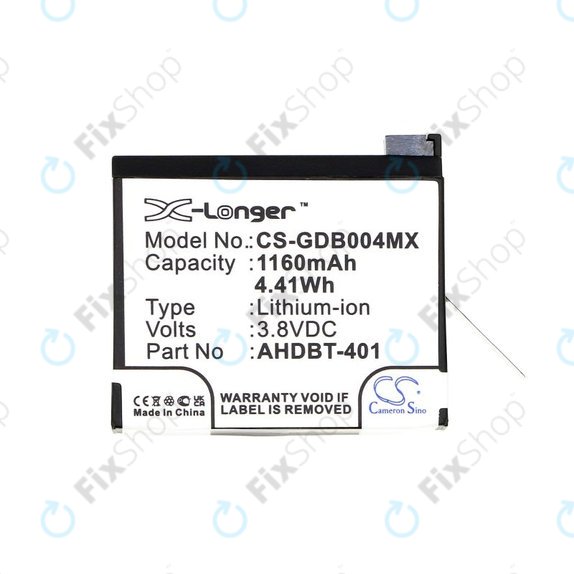 Baterie pro GoPro Hero 4, 1160mAh, Li-Ion, 3.8V, AHDBT-401, HQ