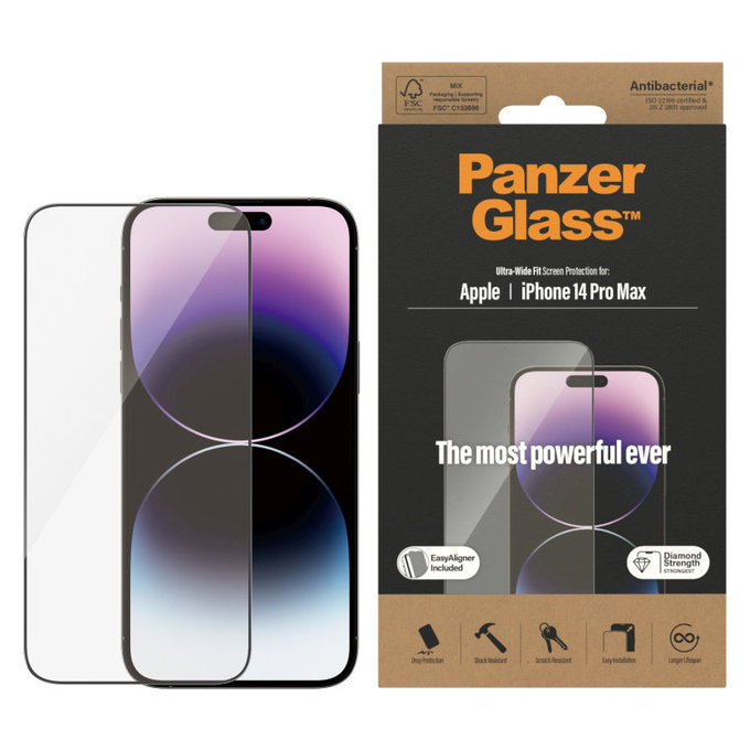 Tvrzené sklo UWF AB s aplikátorem pro iPhone 14 Pro Max, Černá, PanzerGlass