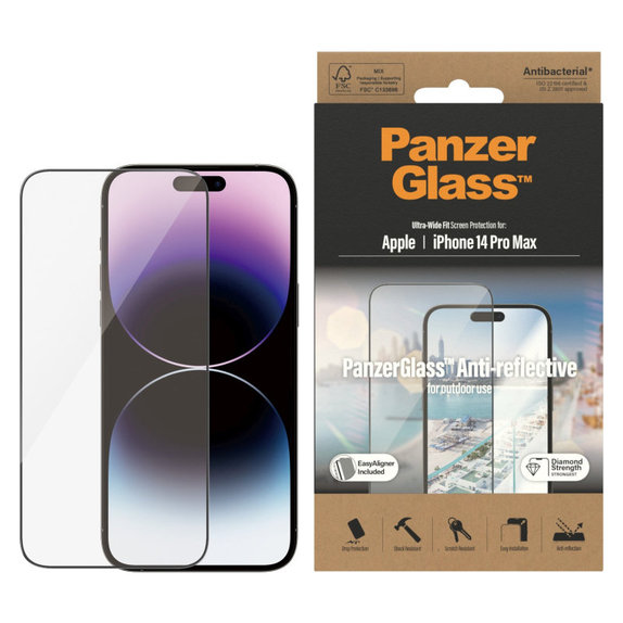 Tvrzené sklo UWF Anti-Reflective AB s aplikátorem pro iPhone 14 Pro Max, Černá, PanzerGlass