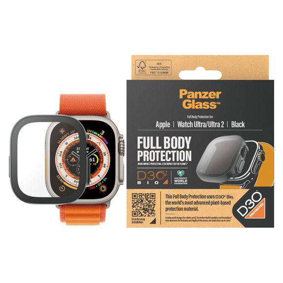 Tvrzené sklo Full Body D3O pro Apple Watch Ultra/Ultra 2, Černá, PanzerGlass