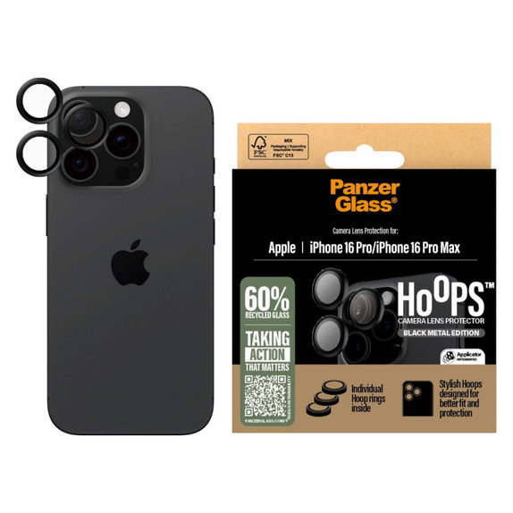 Ochranný kryt objektivu Hoops pro iPhone 16 Pro Max/16 Pro, Černá, PanzerGlass