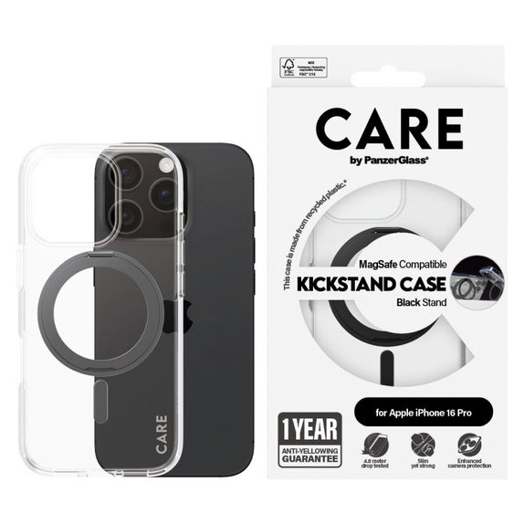 Pouzdro Kickstand s MagSafe pro iPhone 16 Pro, Černá, CARE