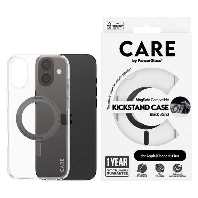 Pouzdro Kickstand s MagSafe pro iPhone 16 Plus, Černá, CARE
