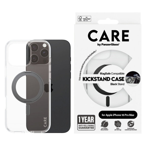 Pouzdro Kickstand s MagSafe pro iPhone 16 Pro Max, Černá, CARE