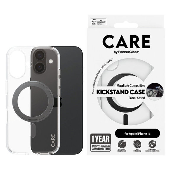 Pouzdro Kickstand s MagSafe pro iPhone 16, Černá, CARE