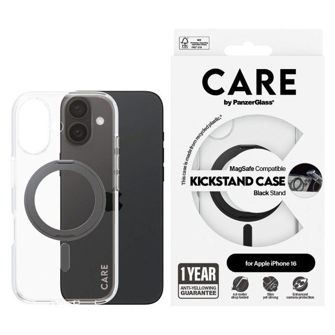 Pouzdro Kickstand s MagSafe pro iPhone 16, Černá, CARE