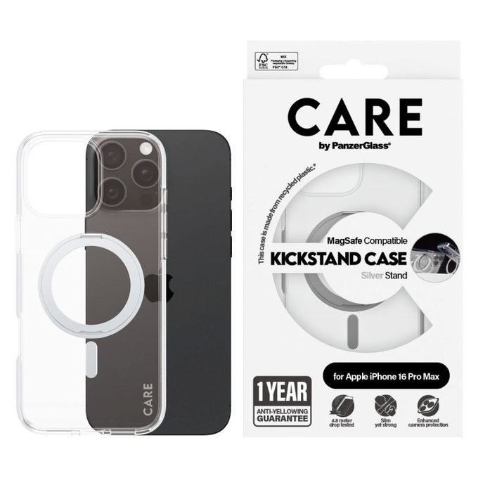 Pouzdro Kickstand s MagSafe pro iPhone 16 Pro Max, Stříbrná, CARE