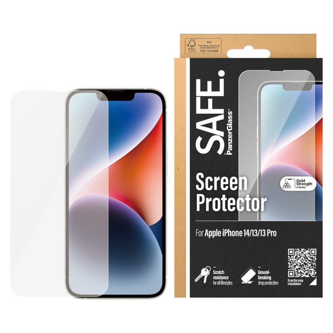Tvrzené sklo Case Friendly pro iPhone 16e/14/13 Pro/13, Černá, SAFE