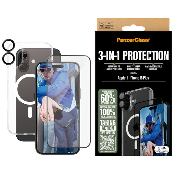 Bundle Hoops + Tvrzené sklo UWF + Hard Case pro iPhone 16 Plus, PanzerGlass