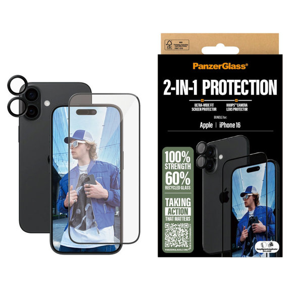 Bundle Hoops + Tvrzené sklo UWF pro iPhone 16, PanzerGlass