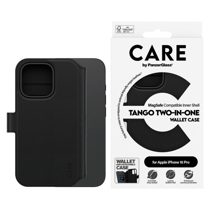 Pouzdro Wallet Tango Two-In-One s MagSafe pro iPhone 16 Pro, Černá, CARE
