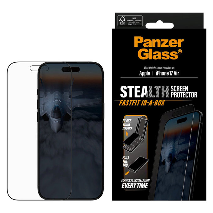 Tvrzené sklo UWF Stealth s Fastfit pro iPhone Air, Černá, PanzerGlass