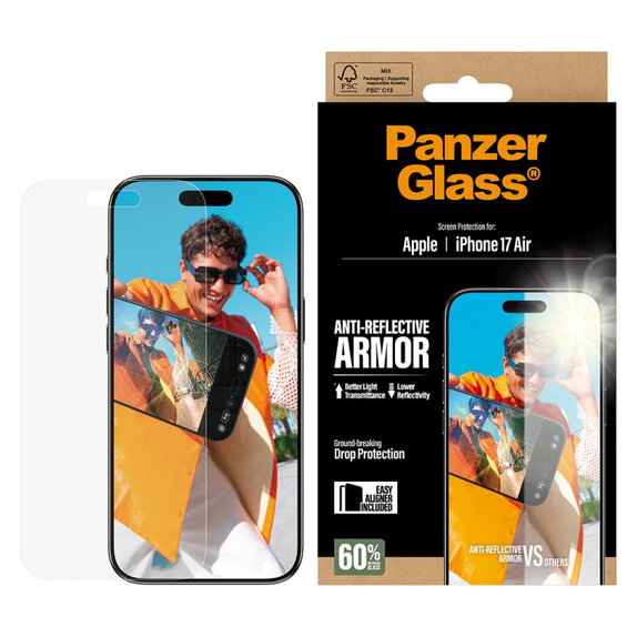 Tvrzené sklo Anti-Reflective s aplikátorem pro iPhone Air, Černá, PanzerGlass