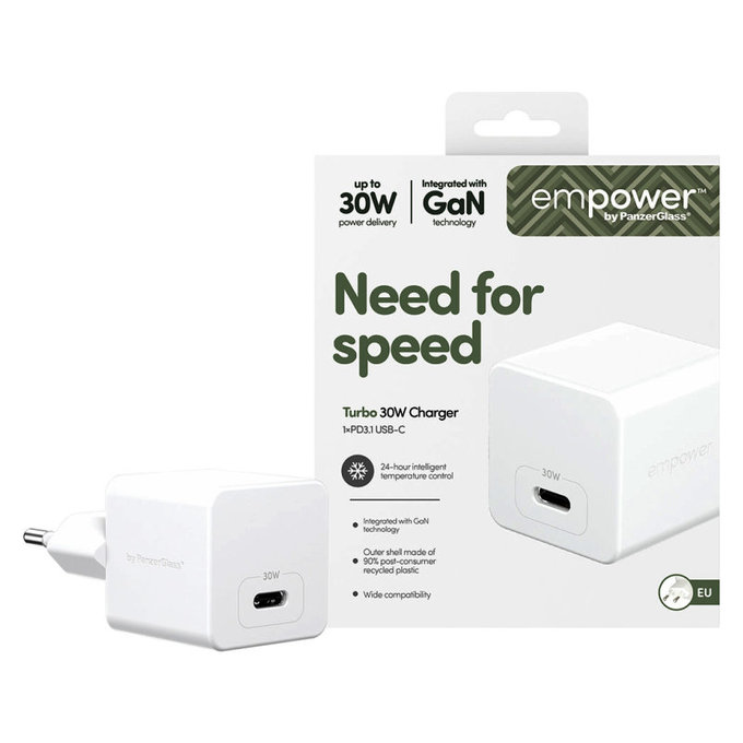 Cestovní adaptér Grand Prix USB-C, GaN, 30 W PD, stříbrnobílý, empower