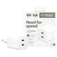 Cestovní adaptér Grand Prix 2x USB-C, GaN, 45 W PD, Stříbrnobílá, empower
