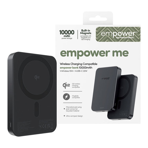 Bezdrátová PowerBank 10000 mAh, 20 W, kompatibilní s MagSafe, Qi2/USB-C, Space Black, empower